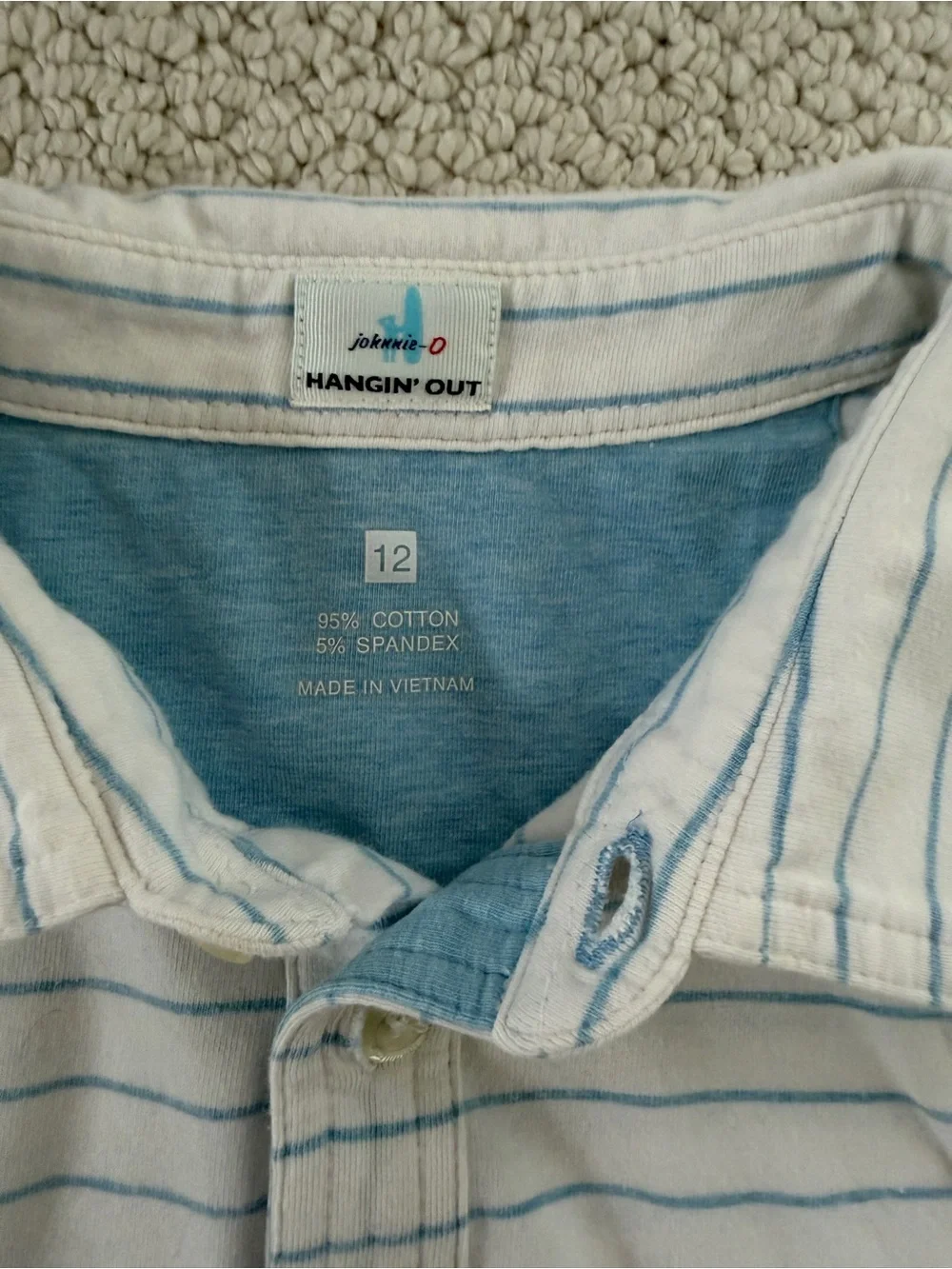 johnnie-O Boys Light Blue & White Striped Polo